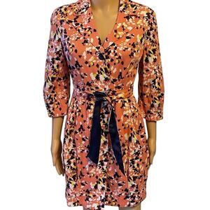 Vintage Sports International Women Sz6/S Dressy Trench Coat Jacket Orange Floral